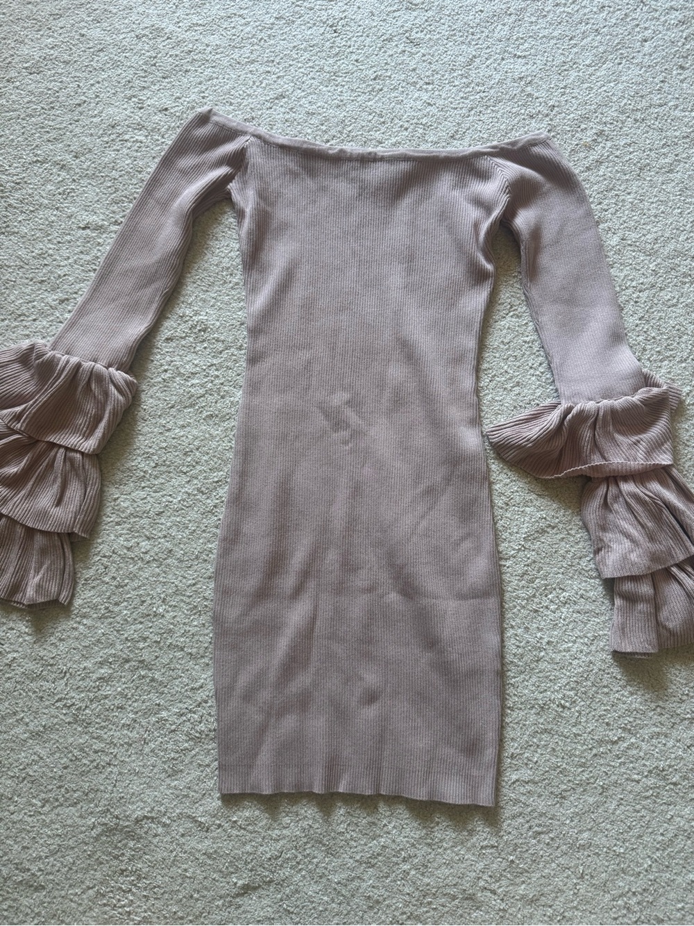 Hera Collection Blush Off-Shoulder Ruffle Sleeve Bodycon Dress
